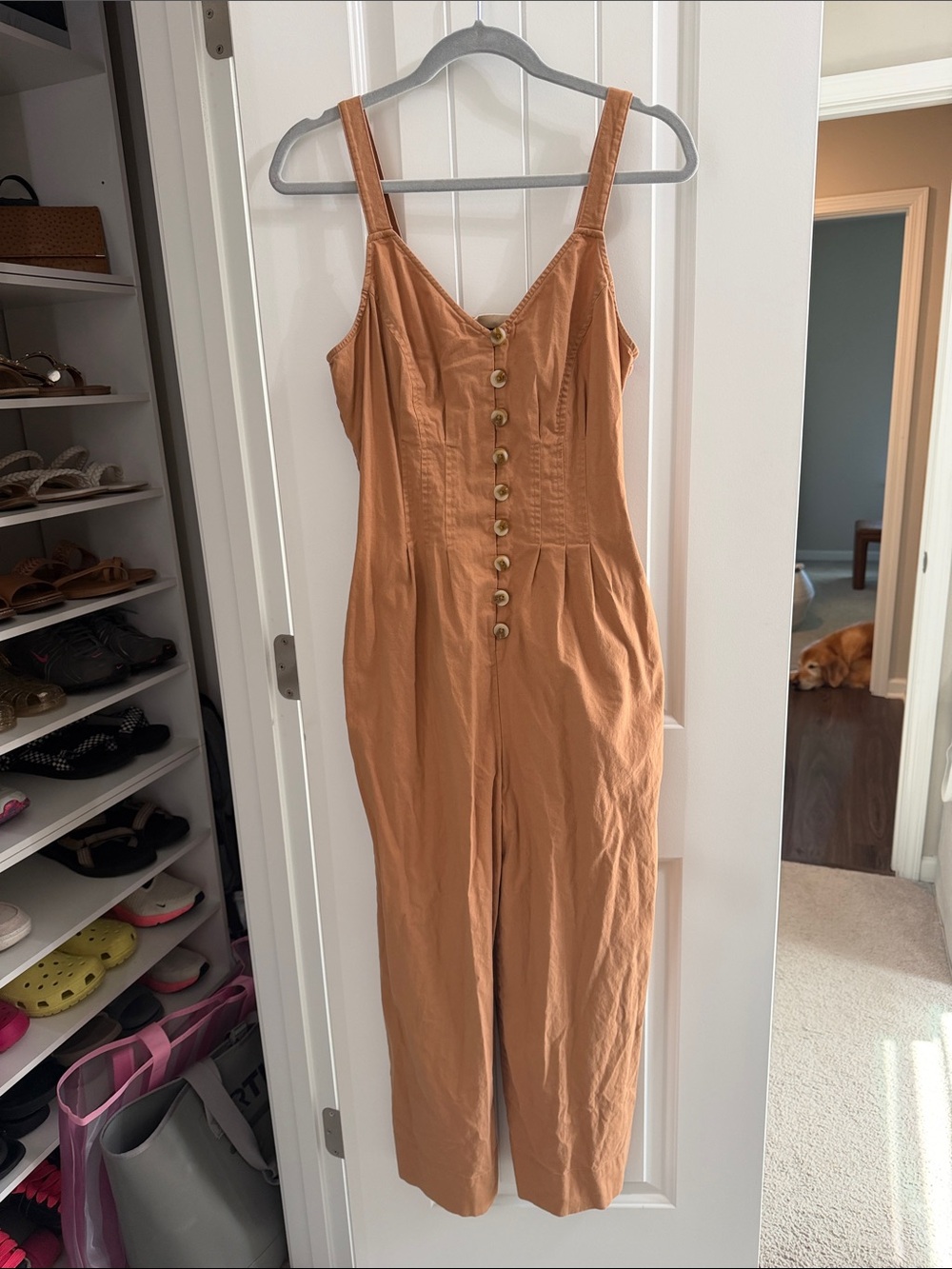 Universal Thread Rust-Orange Button-Front Wide-Leg Jumpsuit - Picture 1 of 5